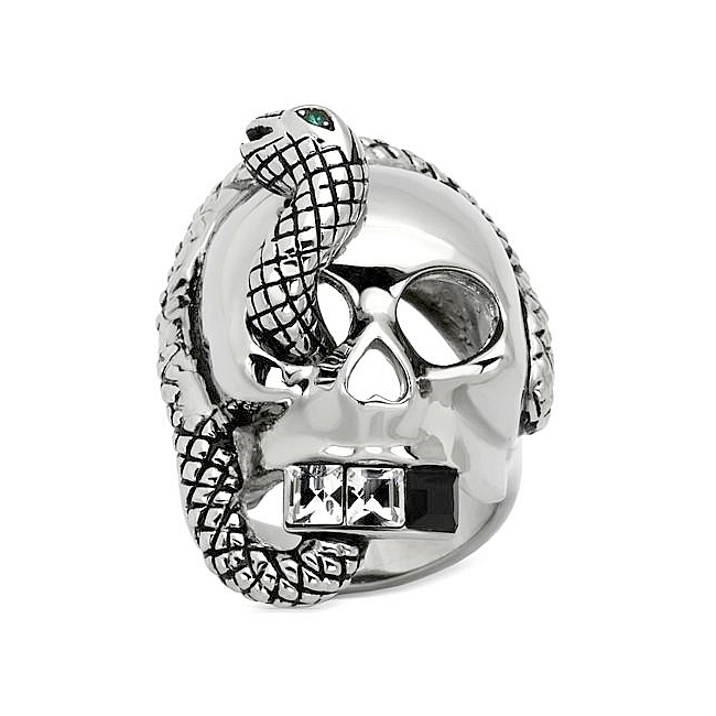 Silver Tone Skull Mens Ring Multi Color Top Grade Crystal