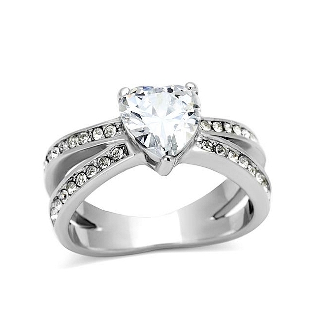 Lovely Silver Tone Pave Engagement Ring Clear Cubic Zirconia