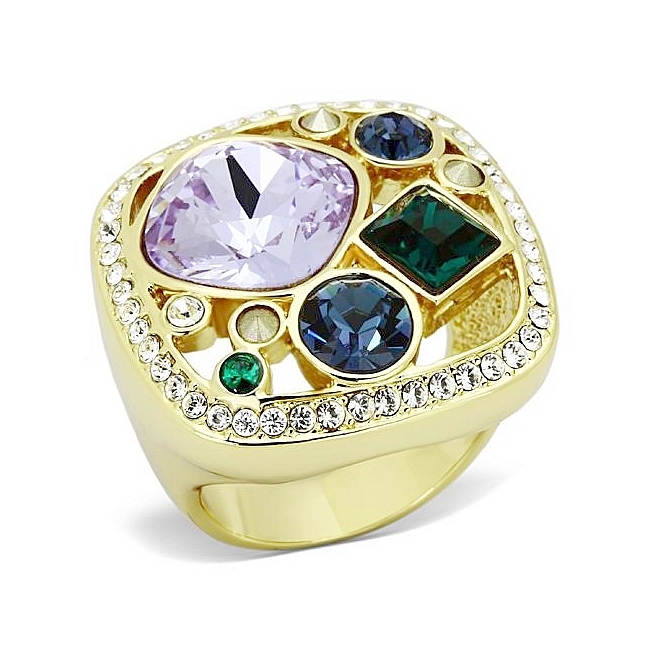 14K Gold Plated Fashion Ring Multi Color Top Grade Crystal