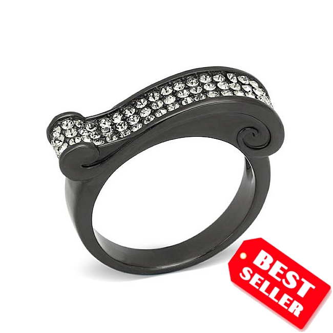 Classic Ion Black Plated Modern Fashion Ring Black Top Grade Crystal
