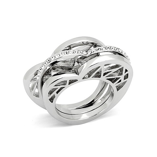 Silver Tone Modern Fashion Ring Clear Top Grade Crystal