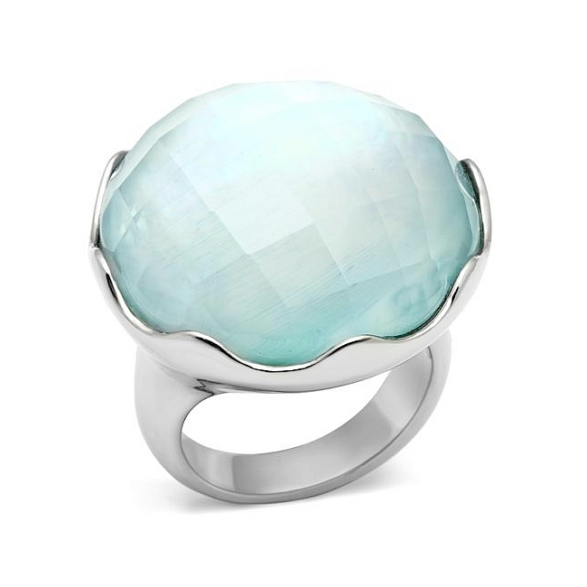 Silver Tone Fashion Ring Aqua Synthetic Glass