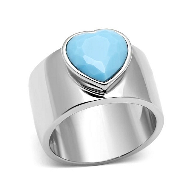 Stunning Silver Tone Fashion Ring Aqua Synthetic Glass