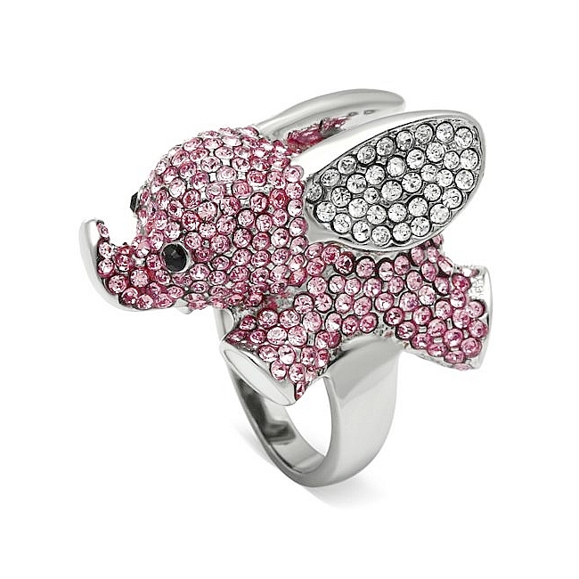 Silver Tone Elephant Animal Fashion Ring Multi Color Crystal