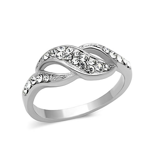 Silver Tone Unique Wedding Ring Clear Crystal