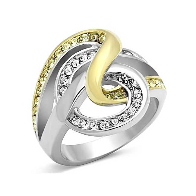 Two Tone Fashion Ring Clear Crystal