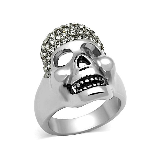 14K Gold Plated Skull Fashion Ring Clear Crystal