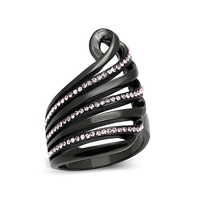 Elegant Ion Black Plated Modern Fashion Ring Light Rose Crystal