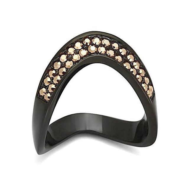 Ion Black Plated Modern Fashion Ring Light Gold Crystal