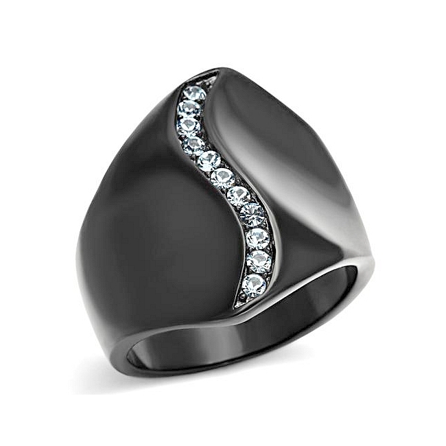 Exclusive Ion Black Plated Modern Fashion Ring Aqua Crystal