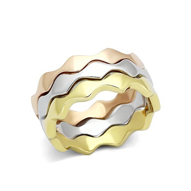 Fancy Ion Tri Tone (Gold & Rose Gold & Silver) Modern Fashion Ring
