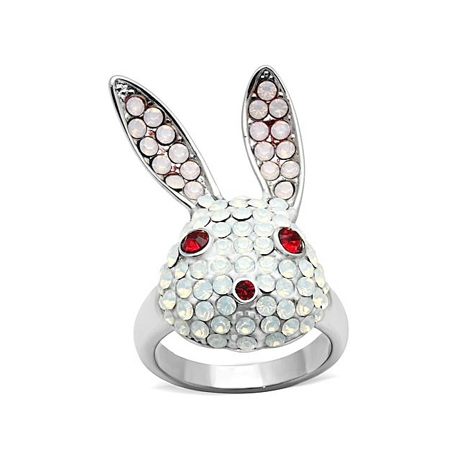 Silver Tone Bunny / Rabbit Animal Fashion Ring Multi Color Crystal