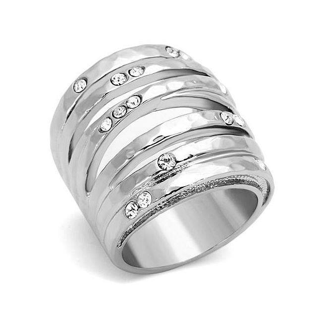 Silver Tone Modern Fashion Ring Clear Crystal