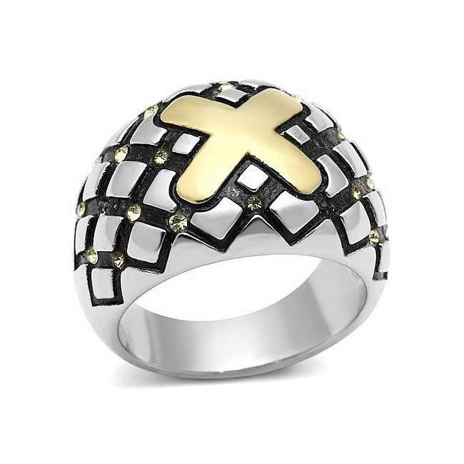 14K Two Tone ( Gold & Silver) Fashion Ring CitrineYellow Crystal