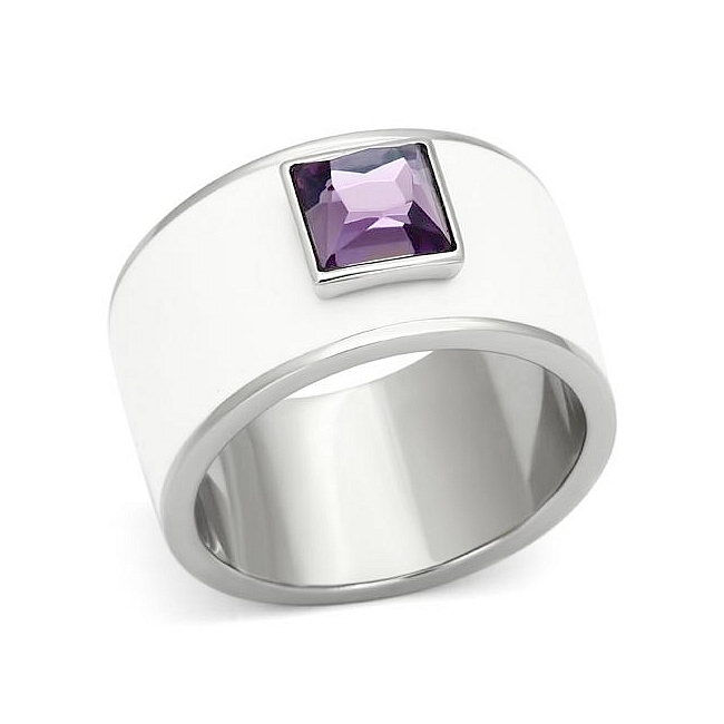 Silver Tone Modern Fashion Ring Amethyst Synthetic Glass