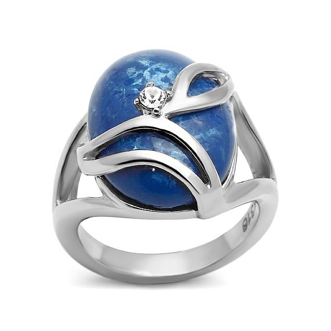 Silver Tone Fashion Ring Capri Blue Synthetic Resin