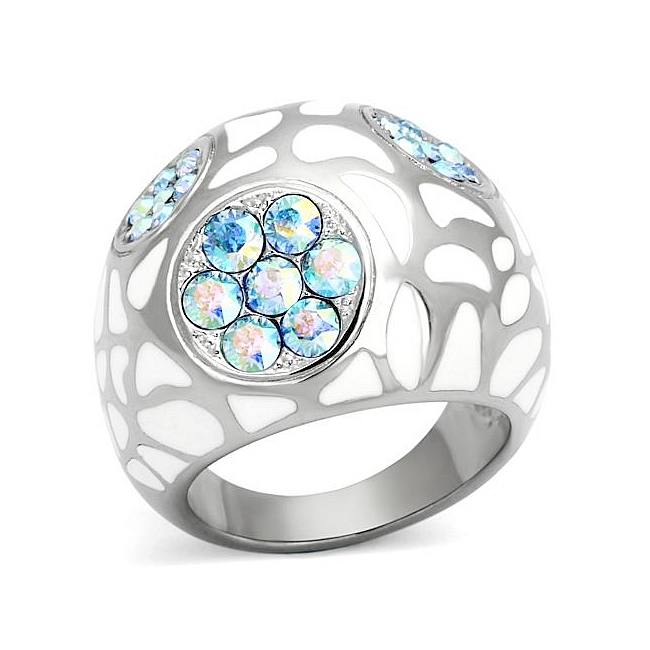 Petite Silver Tone Fashion Ring Aqua Top Grade Crystal