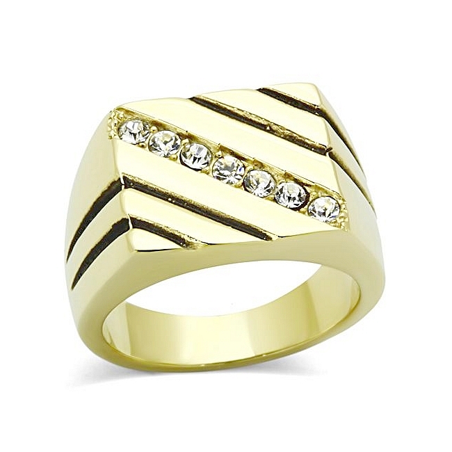 14K Gold Plated Square Mens Ring Clear Top Grade Crystal
