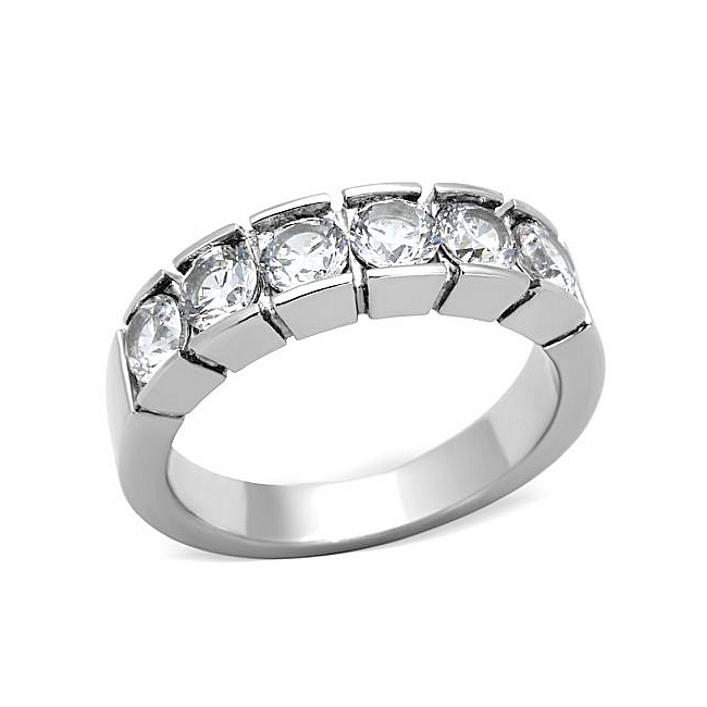 Silver Tone Wedding Ring Clear CZ