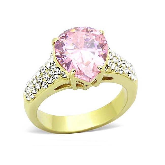 14K Gold Plated Vintage Engagement Ring Rose CZ