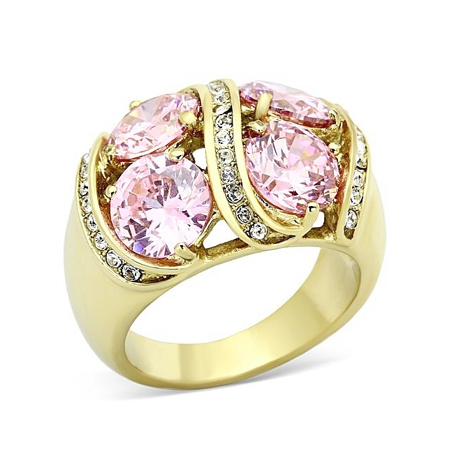 14K Gold Plated Fashion Ring Rose CZ
