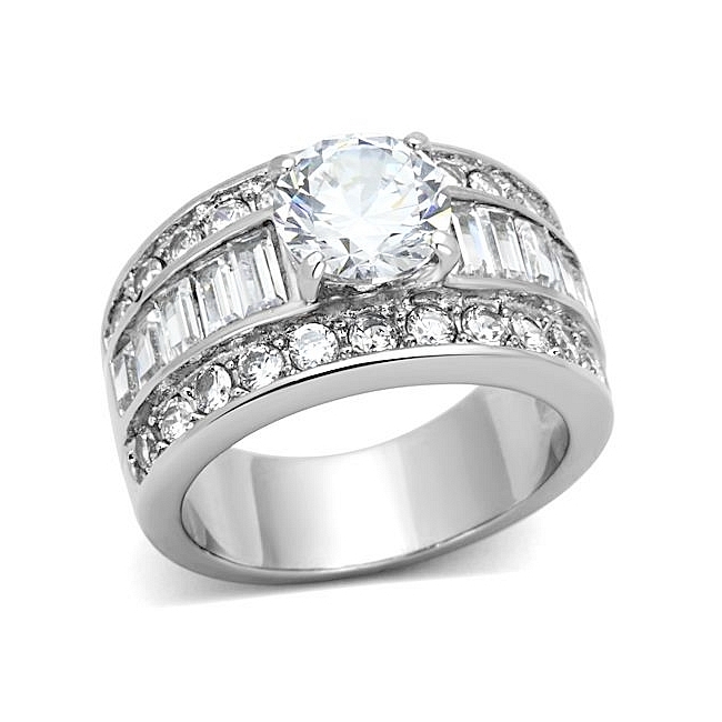 Elegant Silver Tone Vintage Engagement Ring Clear CZ