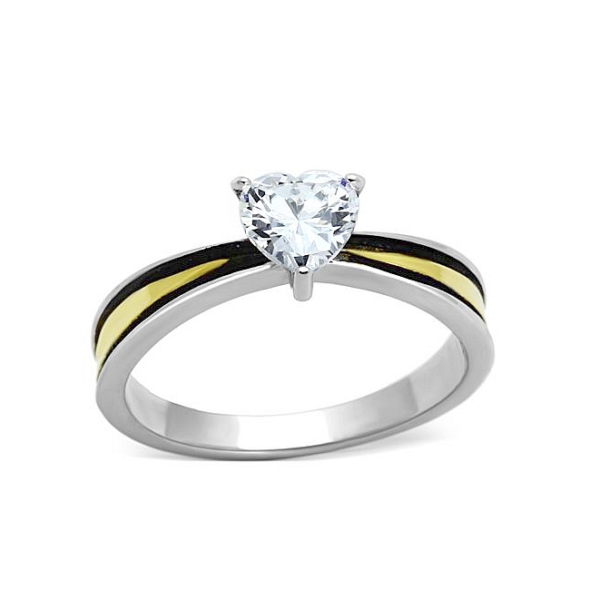 14K Two Tone (Gold & Silver) Vintage Engagement Ring Clear Cubic Zirconia