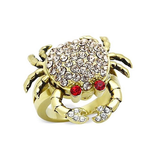 14K Gold Plated Ocean Crab Animal Fashion Ring Multi Color Crystal