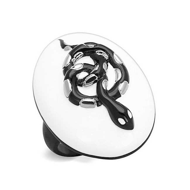 14K Two Tone (Black & Silver) Modern Fashion Ring White Epoxy