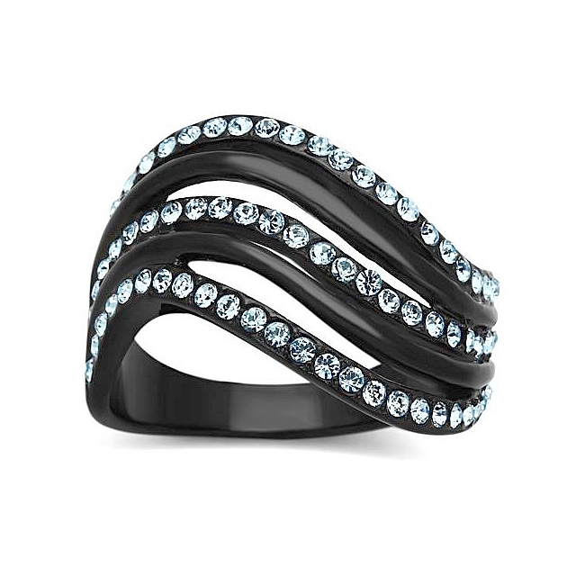 Ion Black Plated Modern Fashion Ring Aqua Crystal