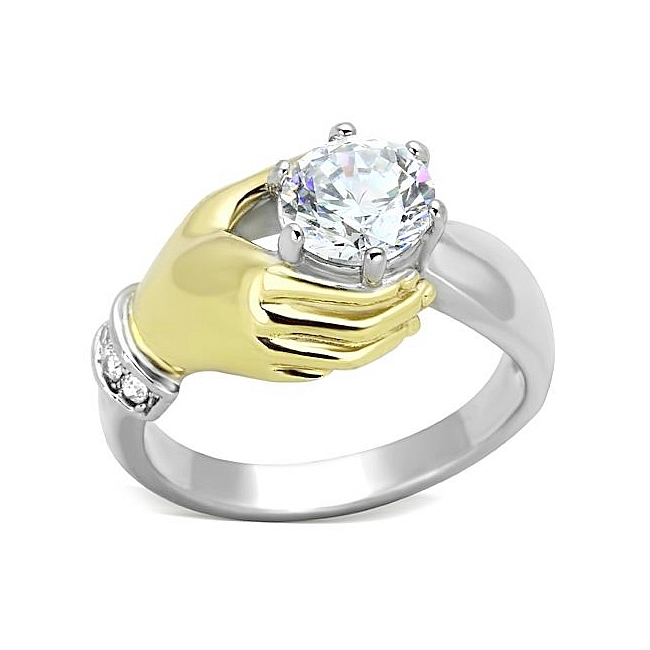 Petite 14K Two Tone (Gold & Silver) Fashion Ring Clear CZ