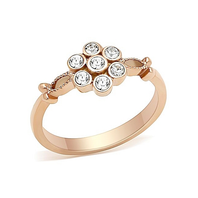14K Rose Gold Plated Flower Fashion Ring Clear Crystal