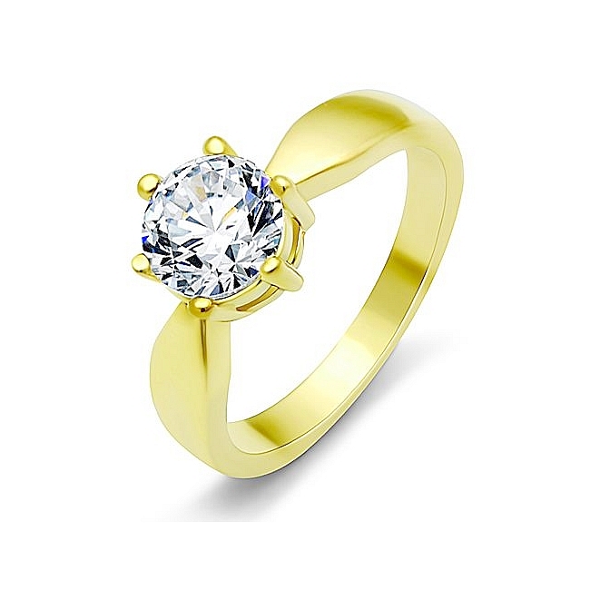 14K Gold Plated Solitaire Engagement Ring Clear CZ