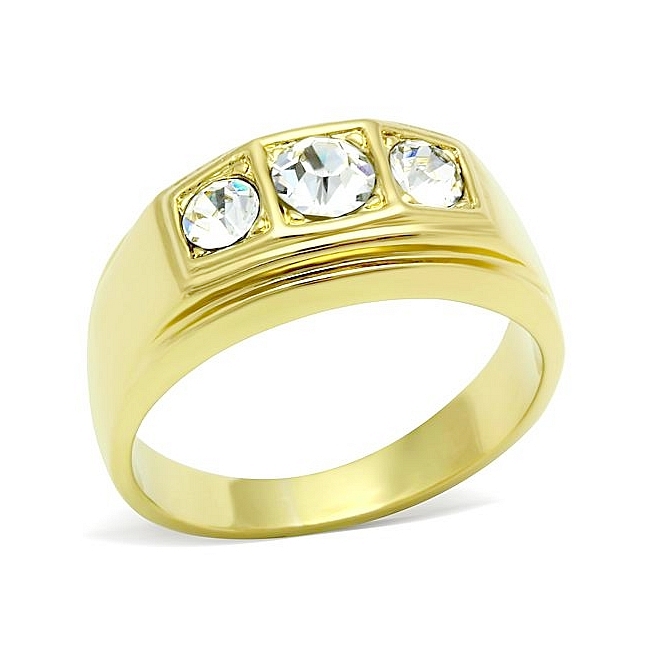 14K Gold Plated Band Mens Ring Clear Crystal
