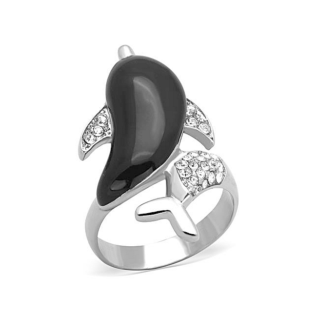 Silver Tone Dolphin Animal Fashion Ring Clear Crystal