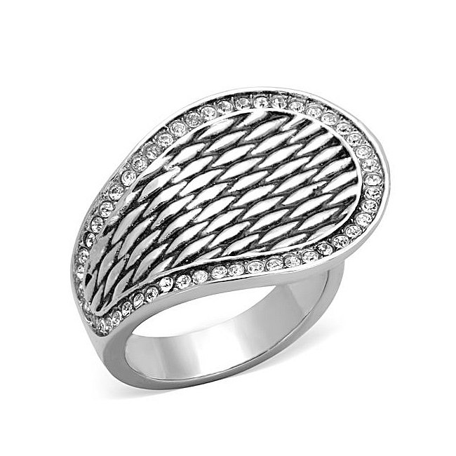 Silver Tone Vintage Fashion Ring Clear Crystal