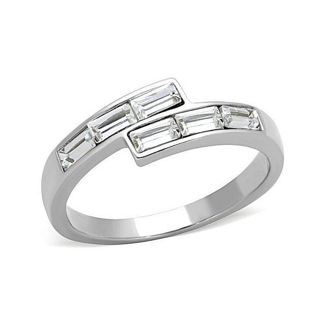 Silver Tone Unique Wedding Ring Clear Crystal