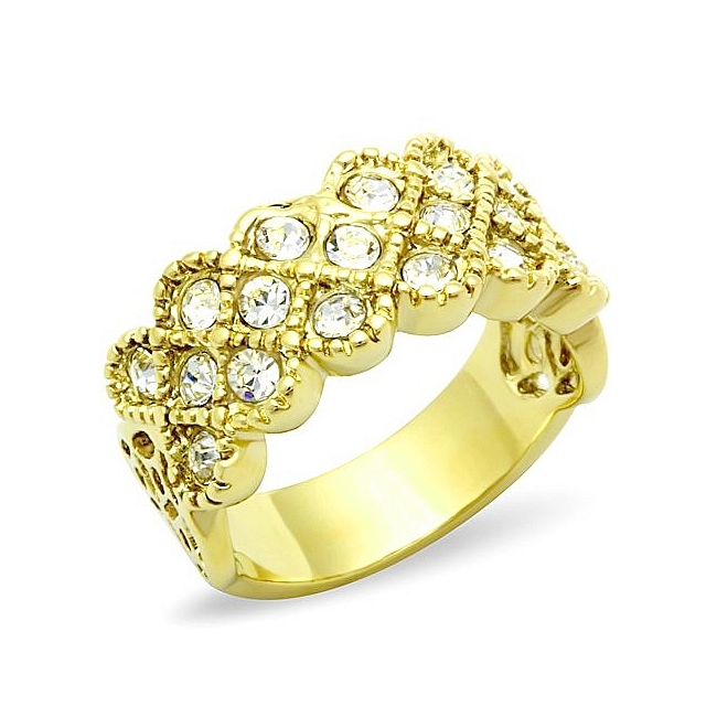 14K Gold Plated Band Fashion Ring Clear Crystal