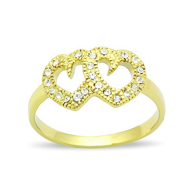 14K Gold Plated Heart Fashion Ring Clear Crystal