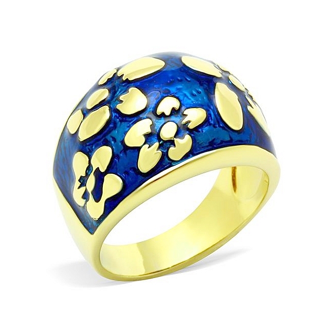 14K Gold Plated Flower Fashion Ring Capri Blue Epoxy