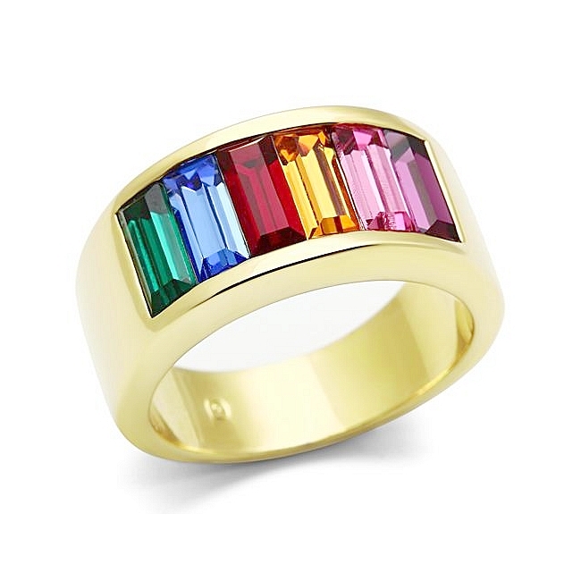 14K Gold Plated Band Fashion Ring Multi Color Crystal