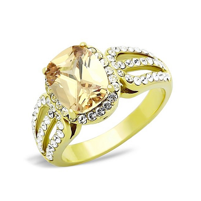 Elegant 14K Gold Plated Fashion Ring Champagne CZ