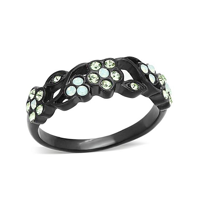 Ion Black Plated Band Fashion Ring Multi Color Crystal