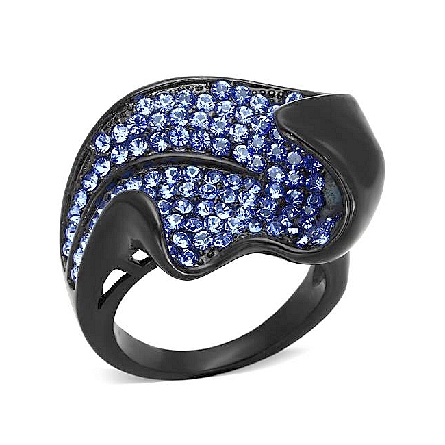 Ion Black Plated Modern Fashion Ring Sapphire Crystal