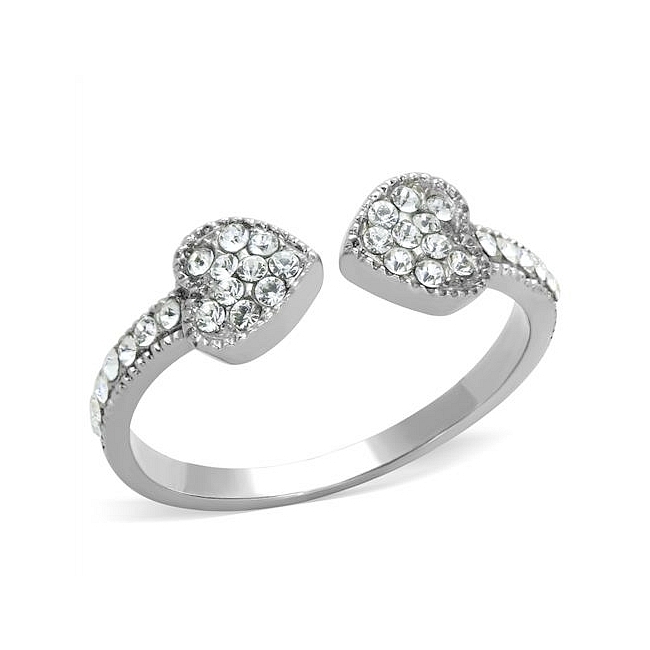 Silver Tone Heart Fashion Ring Clear Crystal