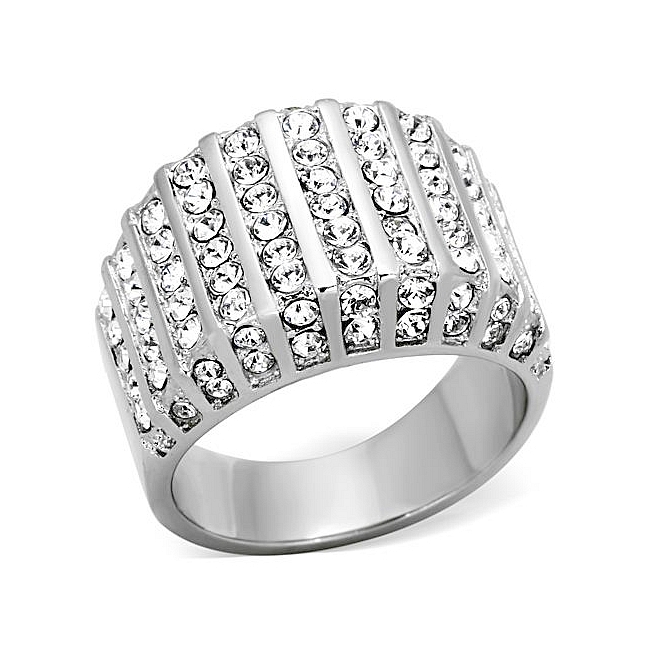 Petite Silver Tone Pave Fashion Ring Clear Crystal