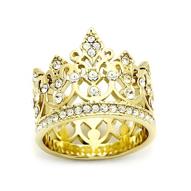 14K Gold Plated Royal Crown Pave Fashion Ring Clear Crystal