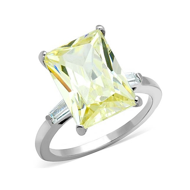 Silver Tone Fashion Ring Citrine Yellow CZ