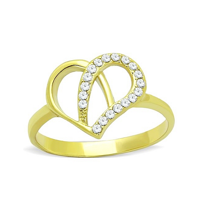14K Gold Plated Heart Fashion Ring Clear Cubic Zirconia
