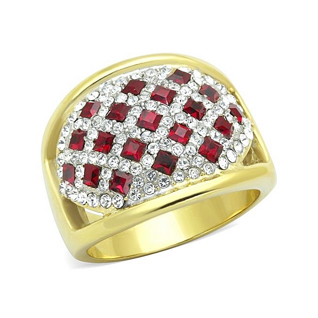 14K Two Tone (Gold & Silver) Pave Fashion Ring Siam Crystal